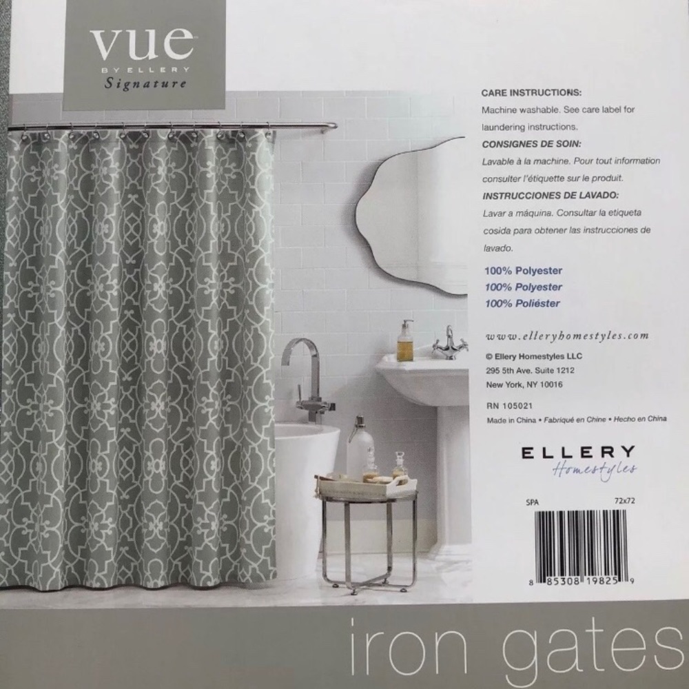 Vue Iron Gates Ellery Elegant Shower Curtain Gray - Picture 3 of 5